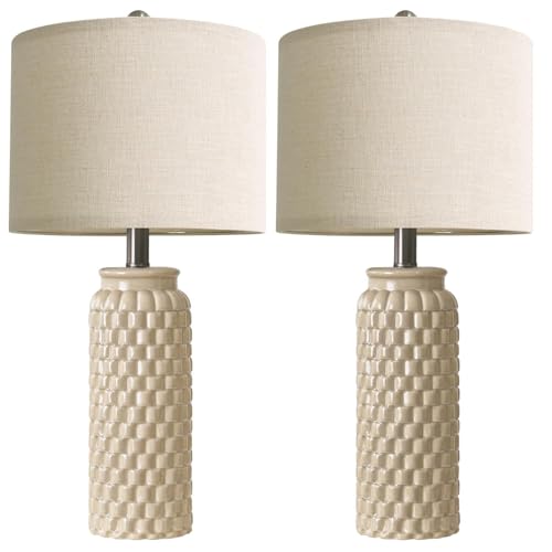 24" Modern Ceramic Bedside Lamp Set of 2 for Bedroom Decor Farmhouse Table Lamp for Living Room Office Dorm Cream (2 Count)