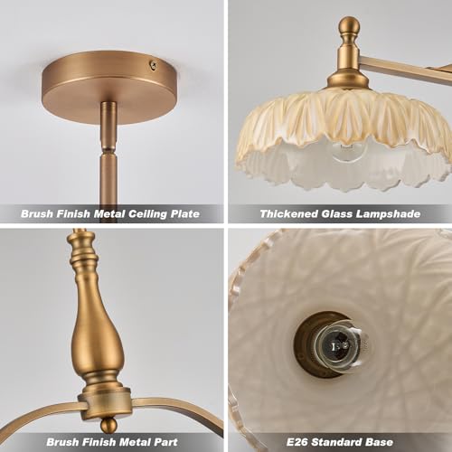 Chandeliers Pendant Light Fixture Vintage Pendant Lighting Fixtures 3 Lights Chandelier Kitchen Glass Hanging Lamp for Island Dining Living Room Brass and Brown