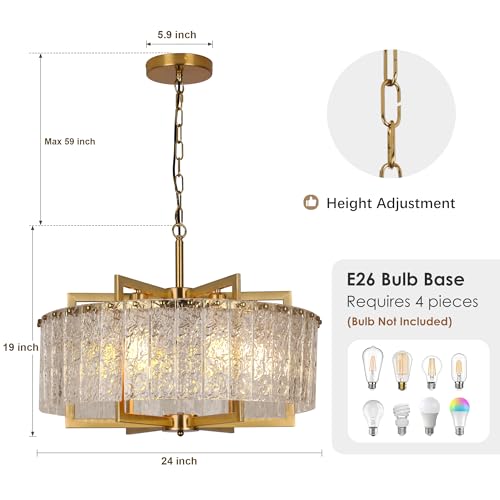 Modern Crystal Chandeliers for Dining Room Gold Pendant Lights 24"
