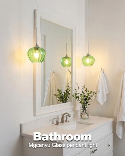 Green Glass Pendant Lights Kitchen Island with Brushed Nickel FInish