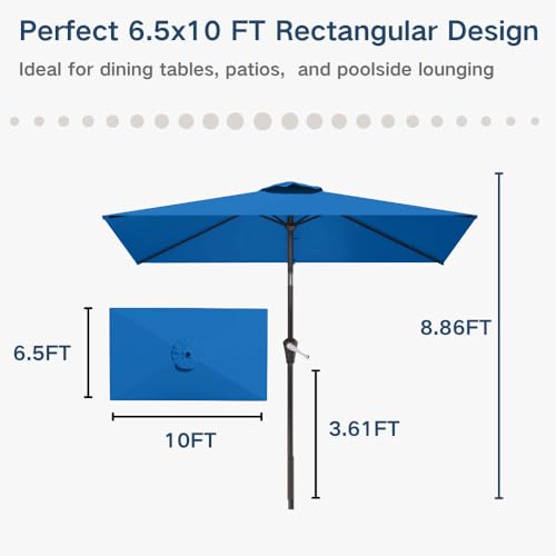 6.5' x 10' Rectangular Patio Umbrella Large Outdoor Market Umbrella w