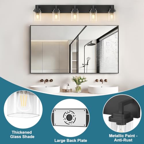 Matte Black Bathroom Light Fixtures (Black / 5-Light)