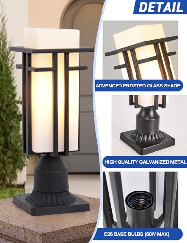 Outdoor Post Lights Waterproof Metal Frame with Milk White Frosted Glass Pier Mount Outdoor Lighting Fixtures