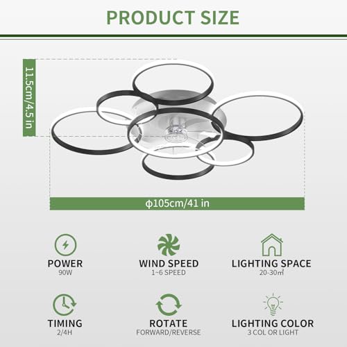 41" Modern Ceiling Fan with Lights