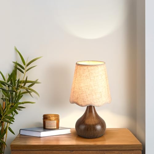 Wood Grain Small Table Lamp Touch Control