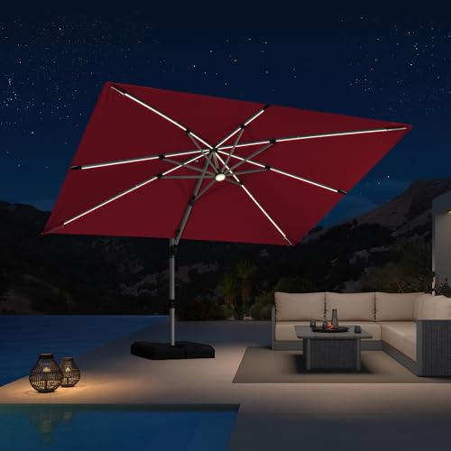 Cantilever Umbrella 9' X 12' Solar LED Light Patio Deck