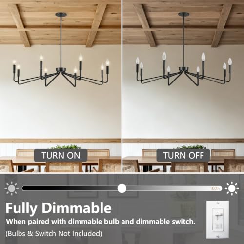 8 Light 38 Inch Large Black Farmhouse Chandelier for Living Room (8 Count)