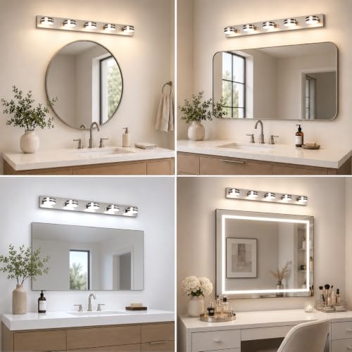 Brushed Nickel Bathroom Light Fixtures Over Mirror