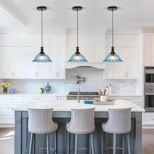 Glass Pendant Lights Modern Pendant Lighting Fixtures Hanging Lamp for Kitchen Island Bedroom Dining Room Coffee Shop Hallway Blue and Black