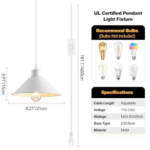 8.2IN Plug in Pendant Light (2 Count)