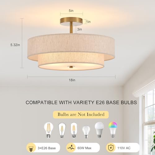 18" Gold Semi Flush Mount Ceiling Light