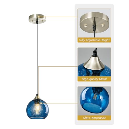 Blue Glass Pendant Lights Kitchen Island Lighting Globe Pendant Light Fixtures Modern Pendant Lighting for Kitchen Island Bedroom Living Dining Room Light Fixture