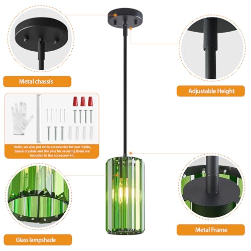 Modern Crystal Pendant Light Mini Dark Green Chandeliers Adjustable Pendant Lights Fixture for Kitchen Island Dinning Room Corridor Bedroom (3 Count)