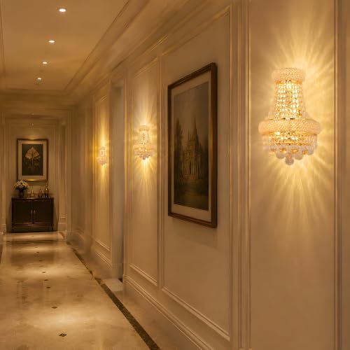 4 Lights Empire Crystal Wall Sconce Light for Living Room