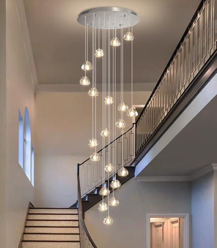 LED Glam Chandelier 138 inches Long Light Luxury Crystal Ceiling Chandeliers Remote Dimmable High Ceiling Pendants Lighting Fixtures Antique Gold 20 Lights