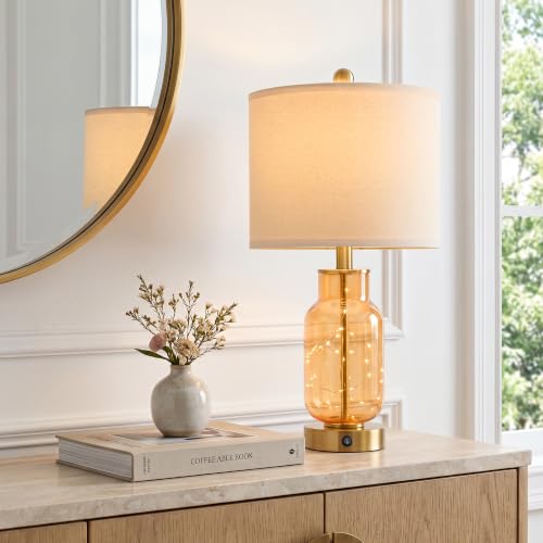 22" Glass Table Lamps Set of 2 with Night Light for Bedroom