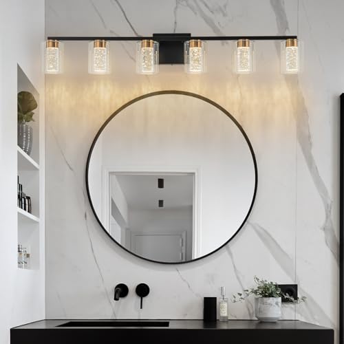 6 Light Black and Gold Vanity Light with 3 Color Modes