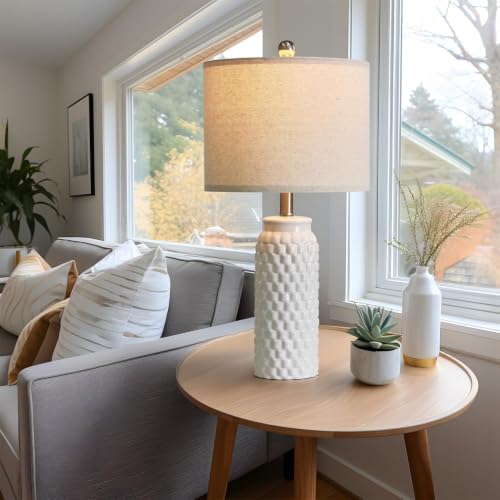 24" Modern Ceramic White Bedside Lamp Set of 2 Table Lamp for Bedroom Decor Farmhouse Table Lamp for Living Room Office Dorm (2 Count)