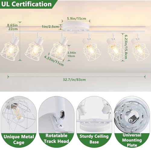 6 Lights White Semi Flush Mount Ceiling Light with Geometric Metal Cage