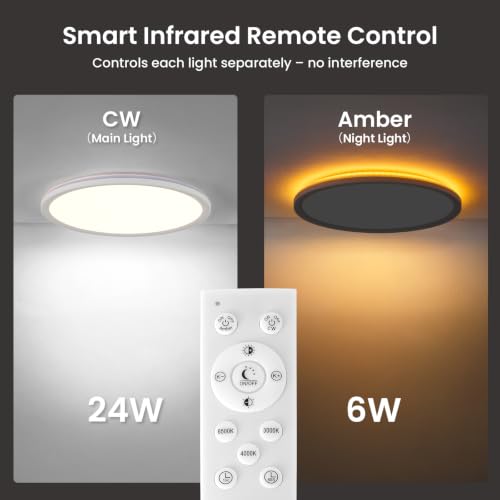 12inch LED Flush Mount Ceiling Light with Night Light (White / 2 pack)