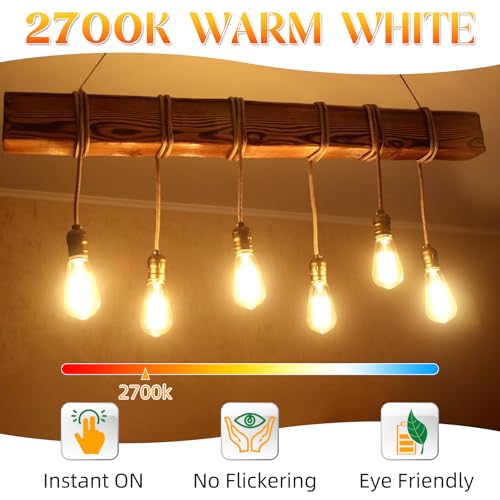 E26 Bulb, Non-Dimmable Edison Bulbs 60 watt LED Equivalent, 2700K Warm White, ST58 Vintage Light Bulbs, 90+ CRI, 6W 600LM, E26 Medium Base, Clear Glass, 24 Pack (24 Count)