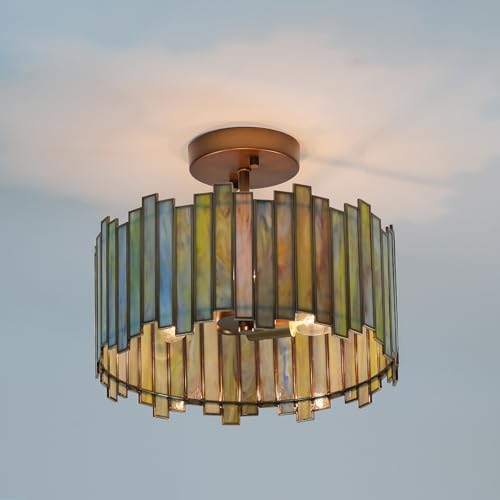 Antique Brass Ceiling Light Fixture in Drum Shape