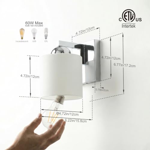 1 Light Chromed Bathroom Vanity Light with White Glass Shade