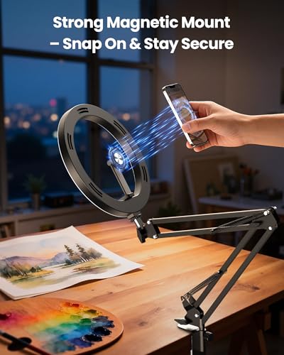 Magnetic Ring Light Overhead Camera Phone Mount for Desk