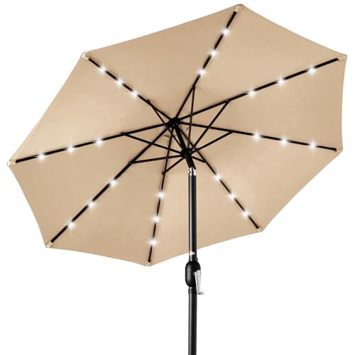 10ft Solar Polyester LED Lighted Patio Umbrella w