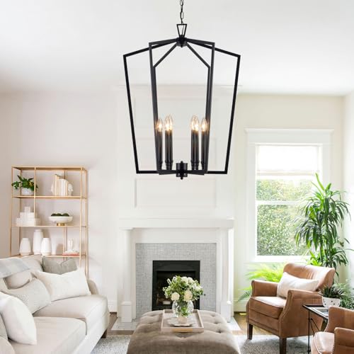 Modern Black Farmhouse Lantern Chandelier for Entryway Foyer