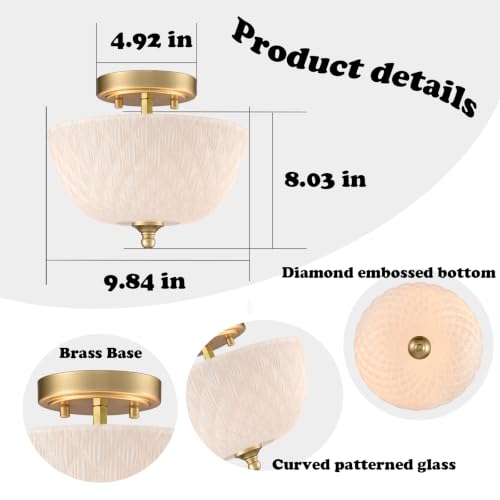Semi Flush Mount Ceiling Light with Diamond Embossed Frosted Glass Shade