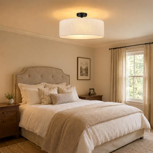 20 Inch Drum Semi Flush Mount Ceiling Light Fixture Black