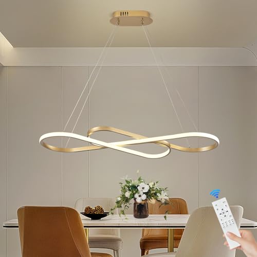 Modern LED Chandelier Gold Dimmable LED Pendant Light for Dining Room Light Fixture Over Table Modern Kitchen Island Lighting High Ceiling with Remote for Living Room