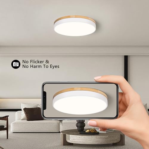 Modern Wood White Flush Mount Ceiling Light 15.75 Inch