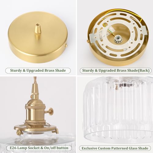 Battery Operated Pendant Light 5000mAh Rechargeable Chandelier with Remote Control Wireless Adjustable Hanging Clear Striped Light for Kitchen Island Dining Room Hallway