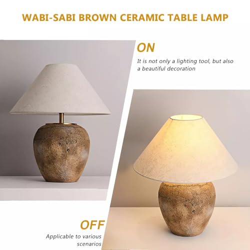 Farmhouse Clay Pot Table Lamps Brown Ceramic Lamps Rustic Fabric Drum Shade Decor Bedside Nightstand for Living Room Bedroom Home Office