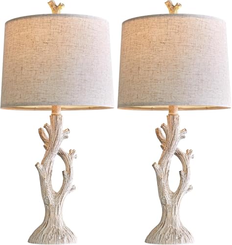 Farmhouse Table Lamps Set of 2 for Living Room Bedroom Bedside Tree Lamp Nightstand End Table 25" Lamps Vintage Natural Style (2 Count)