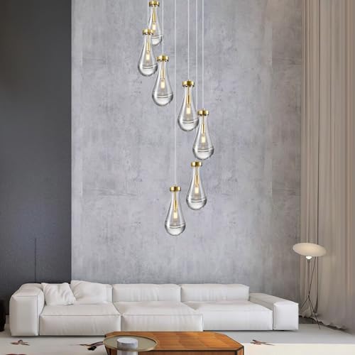 Raindrop Pendant Lights Kitchen Island Teardrop Gold Hanging Light Fixtures Clear Solid Glass Pendant Light Modern Chandeliers for Dining Room Porch Corridor Living Room