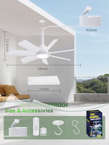 Outdoor Gazebo Ceiling Fan with Light and Remote (White / 28 Inch)