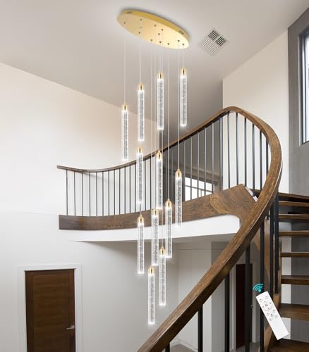 12 Lights Chandelier LED Dimmable Chandeliers for Entryway Flush Mount Ceiling Pendant Light Fixture Crystal Chandeliers for Living Room Gold Finished Lighting Modern High Ceiling Chandelier