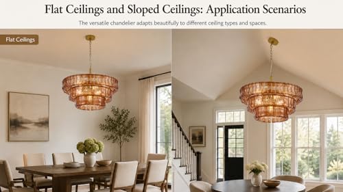 26 Inch Modern Round Amber Crystal Glass Chandelier