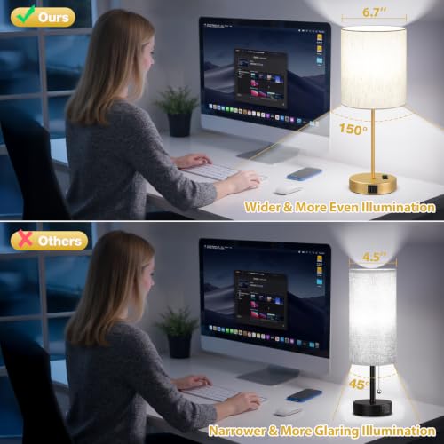 17.6" Gold Touch Lamps for Bedroom Set of 2 (2 Count)