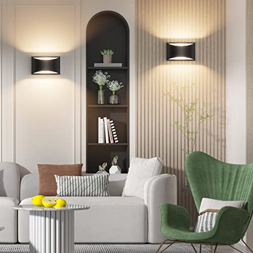 Black Modern LED Wall Sconce Hardwired Indoor Wall Lights Set of 2 Up and Down Wall Mount Light for Living Room Bedroom Hallway Corridor Conservatory Warm White 3000K (2 Count)