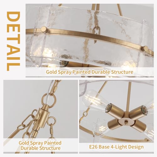 Modern Dining Room Chandelier 22” Gold Textured Glass Drum Chandelier