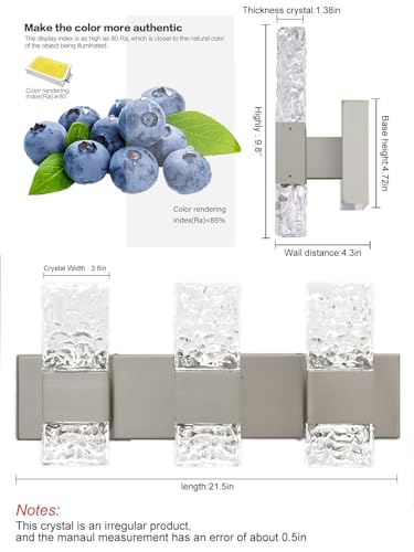 Modern Bathroom Vanity Light fixtures Over Mirror Brushed Nickel Crystal LED Bathroom Lighting fixtures 3 Lights 6000K