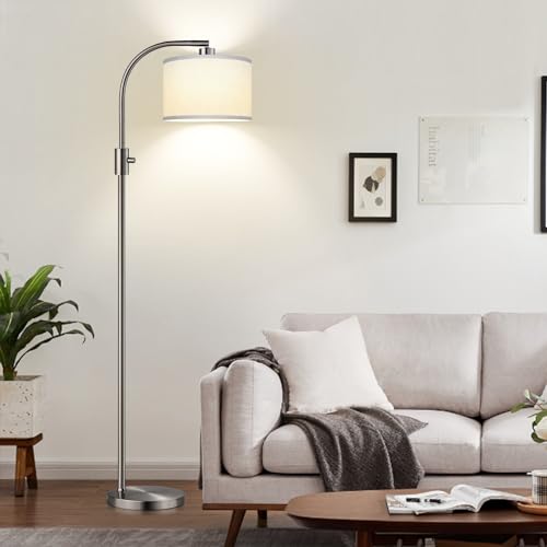 Upgraded Modern Arc Dimmable Tall Standing Floor Lamp with Linen Shade