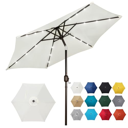 7.5 ft Solar Umbrella 18 LED Lighted Patio Umbrella Table Market Umbrella with Tilt and Crank Outdoor Umbrella for Garden