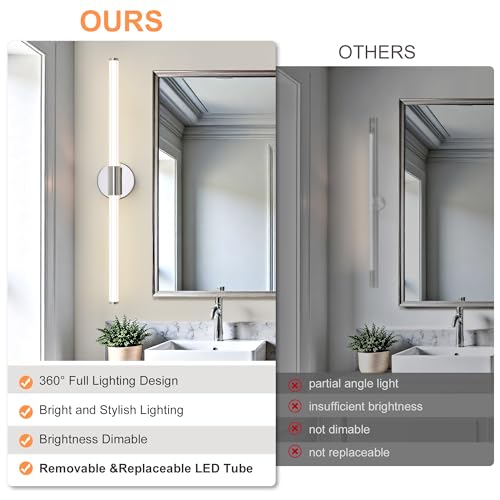 LED Bathroom Vanity Lights Chrome Wall Sconce Modern 30"