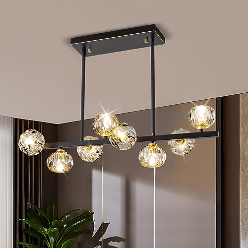 Modern Crystal Chandelier Dining Room Light fixtures Black Chandeliers with Crystal Ball Shade 8