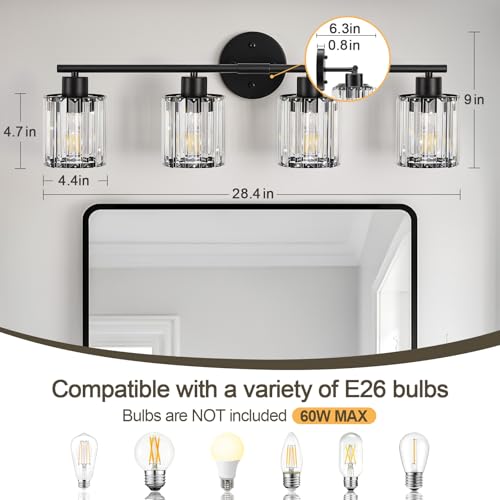 Modern Black Crystal Bathroom Light Fixtures